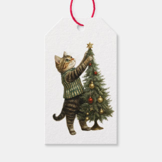 ETIQUETA DE REGALO DE GATO Y ÁRBOL DE NAVIDAD