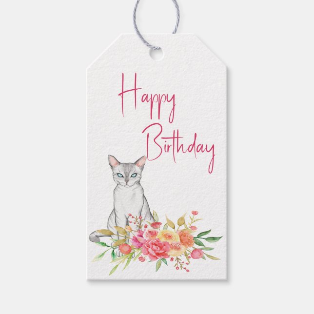 Etiqueta de regalo de gatos y flores femeninas (Anverso)