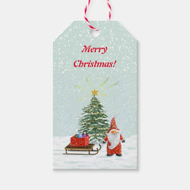 Etiqueta de regalo de Gnome Navidades mágicos (Anverso)