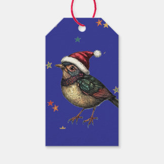 ETIQUETA DE REGALO DE GORRIÓN DE NAVIDAD