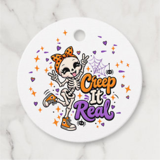 Etiqueta de regalo de Halloween de esqueleto lindo