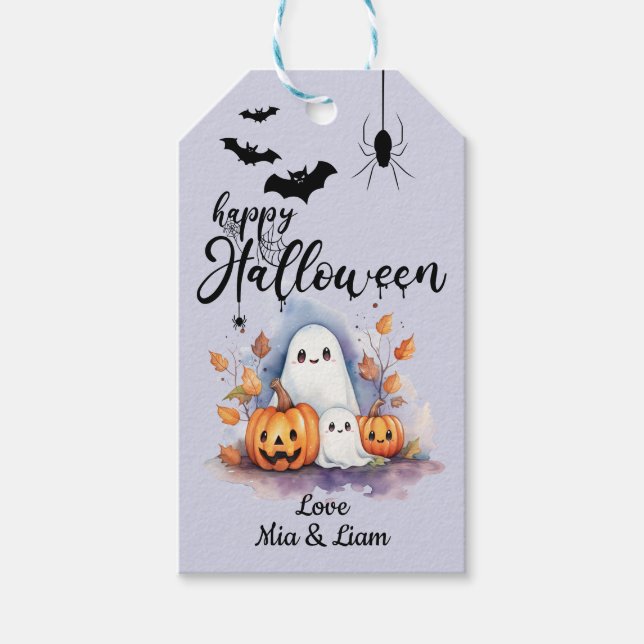 Etiqueta de regalo de Halloween personalizable y l (Anverso)