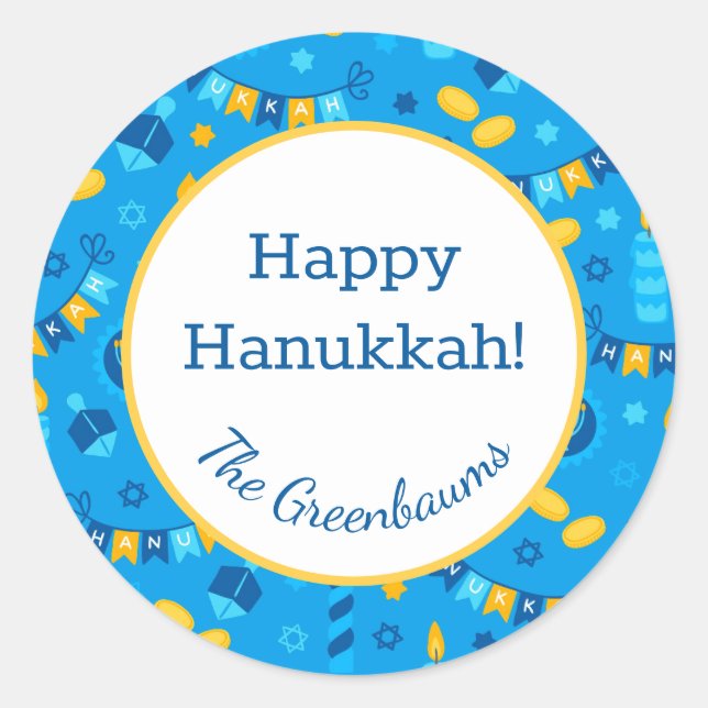 Etiqueta de regalo de Hanukkah Dreidels (Anverso)