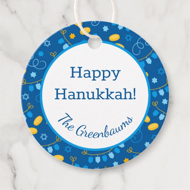 Etiqueta de regalo de Hanukkah Dreidels (Anverso)