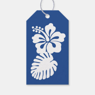 Etiqueta de regalo de Hibisco Tropical en Azul