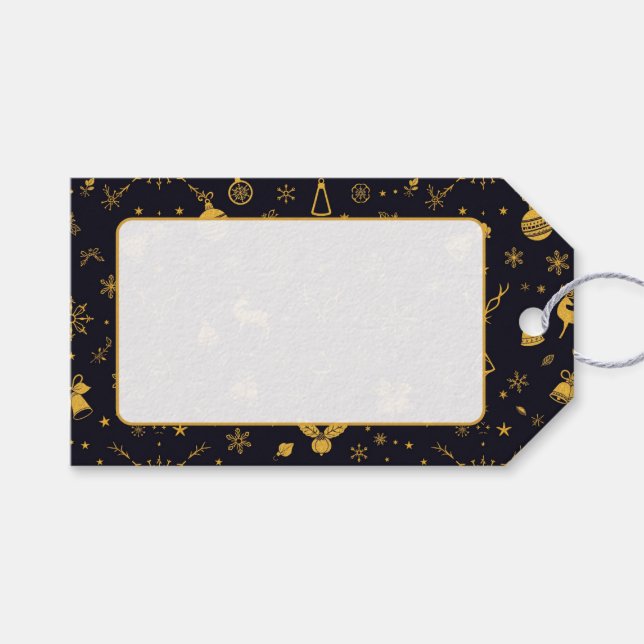 Etiqueta de regalo de iconos de Navidad dorados (Frente (Horizontal))