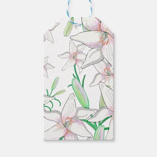 Etiqueta de regalo de Ilustración Lilies Blancos (Anverso)