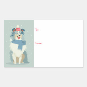 Etiqueta de regalo de invierno Blue Merle Sheltie