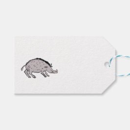 Etiqueta de regalo de jabalí medieval y de orugas