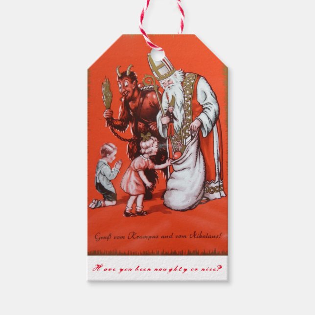 Etiqueta de regalo de Krampus y San Nicolás (Anverso)