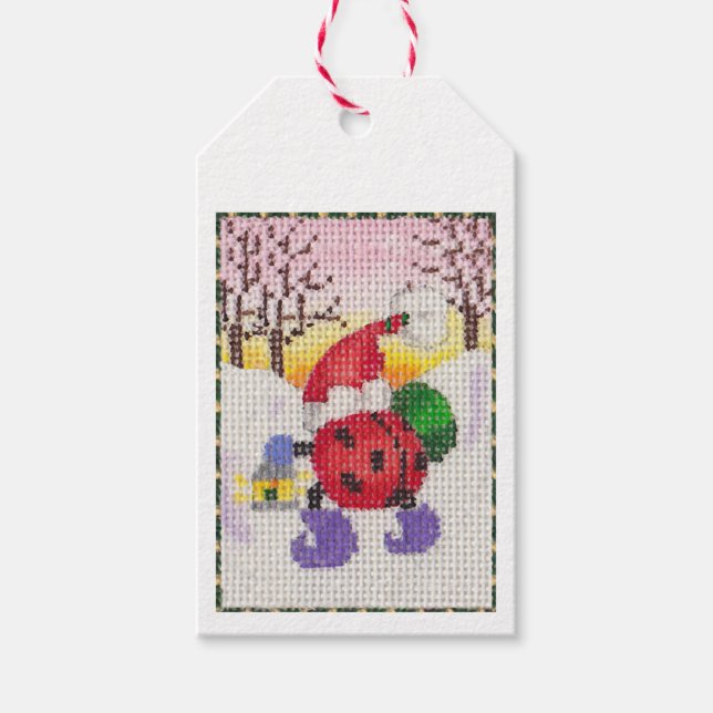 Etiqueta de regalo de Ladybug Santa (Anverso)