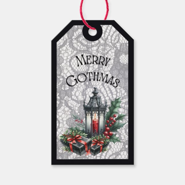 Etiqueta De Regalo De Linterna De Gothmas Navideña (Anverso)