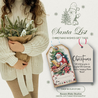 Etiqueta de regalo de Lista de Papá Noel Vintage N