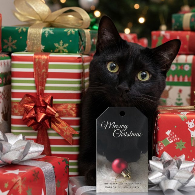 Etiqueta de regalo de Mascota de vacaciones de Nav (Meowy Christmas Gift Tags from my black cat to yours)