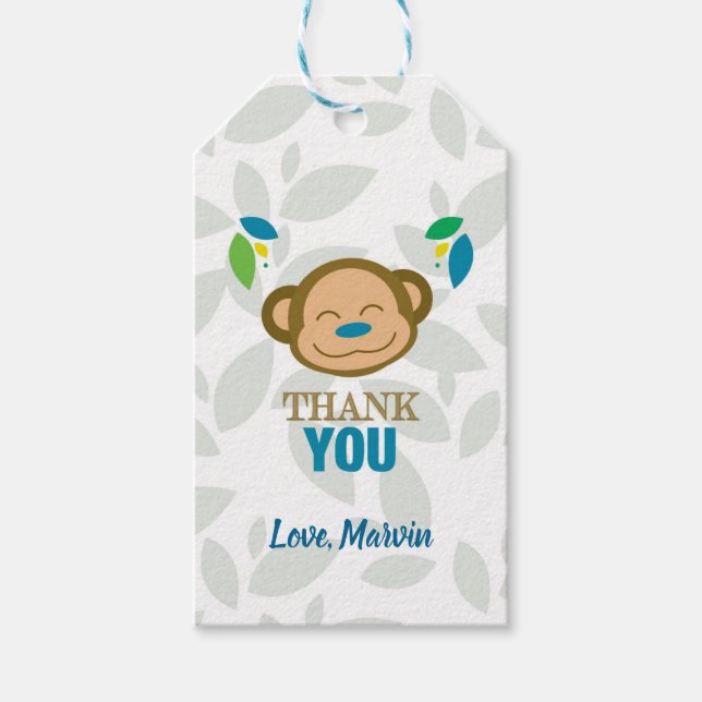 Etiqueta de regalo de mono de la jungla azul (Anverso)