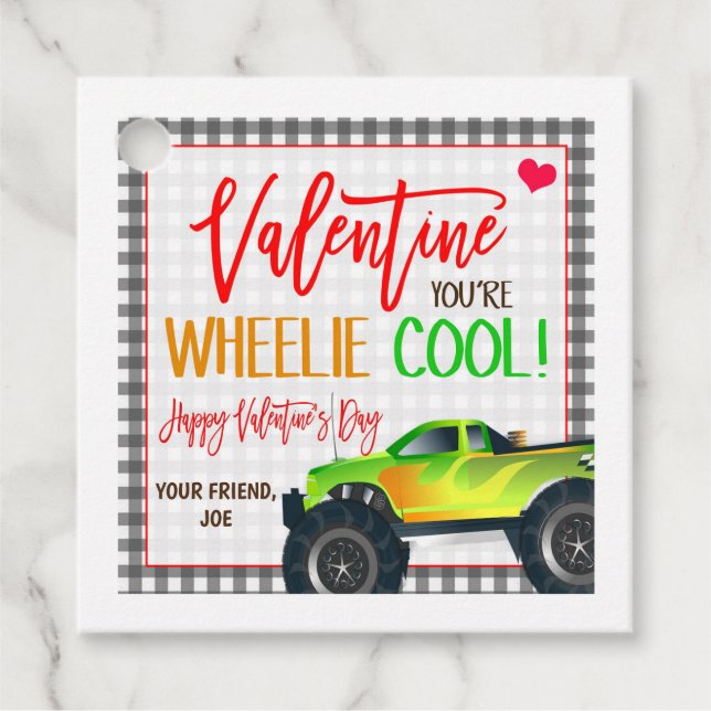 Etiqueta de regalo de Monster Truck Valentine (Anverso)