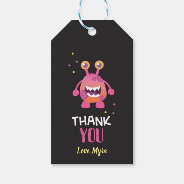 Etiqueta de regalo de monstruo rosa (Anverso)