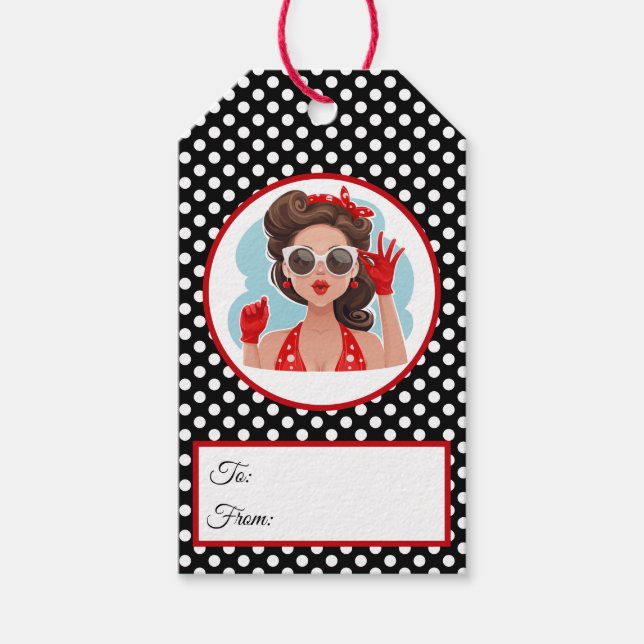 Etiqueta de regalo de mujer retro (Anverso)