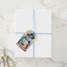 Etiqueta de regalo de muñeco de nieve acuarela