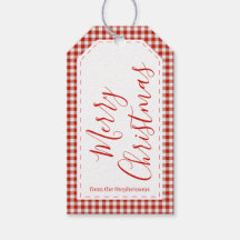 Etiqueta de regalo de Navidad alegre Gingham Rojo