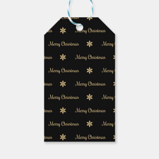 Etiqueta de regalo de Navidad Black & Gold Merry (Anverso)