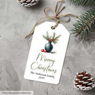 Etiqueta de regalo de Navidad botánica bohemia sim