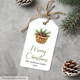 Etiqueta de regalo de Navidad botánico acuarela bo