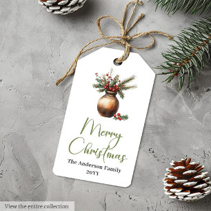 Etiqueta de regalo de Navidad botánico boho rústic