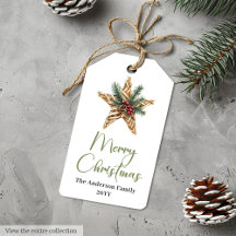 Etiqueta de regalo de Navidad con acuarela bohemia