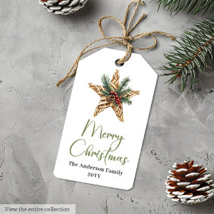 Etiqueta de regalo de Navidad con acuarela bohemia