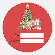 Etiqueta de regalo de Navidad con árbol de agua