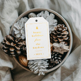 Etiqueta de regalo de Navidad con árbol rústico de