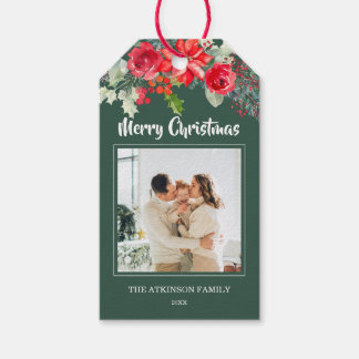 Etiqueta de regalo de Navidad con foto familiar de
