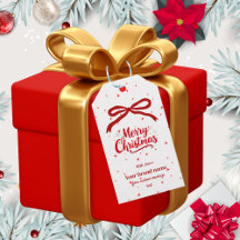 Etiqueta de regalo de Navidad con lazo rojo para n