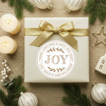 Etiqueta de regalo de Navidad con mensaje de JOY d
