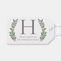 Etiqueta de regalo de Navidad con monograma de ram