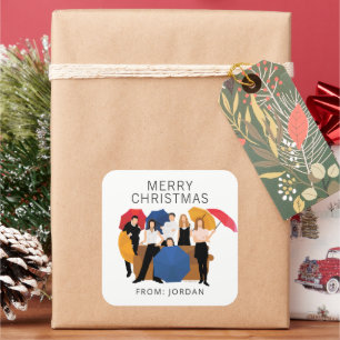 Etiqueta de regalo de Navidad con silueta de perso