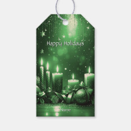 Etiqueta de regalo de Navidad con velas verdes