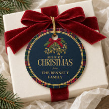 Etiqueta de regalo de Navidad Cuadro Azul Marino L