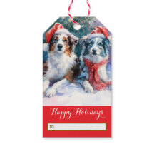 Etiqueta de regalo de Navidad de Border Collie