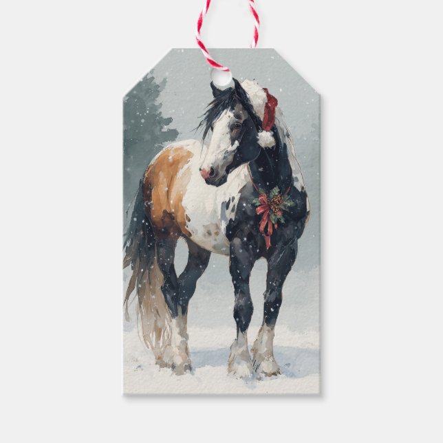 Etiqueta de regalo de Navidad de caballo hermoso (Anverso)