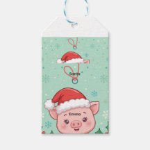 Etiqueta de regalo de Navidad de cerdito bebé
