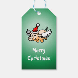 Etiqueta de regalo de Navidad de cerdo volador