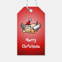 Etiqueta de regalo de Navidad de cerdo volador