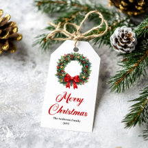 Etiqueta de regalo de Navidad de corona de pino ac