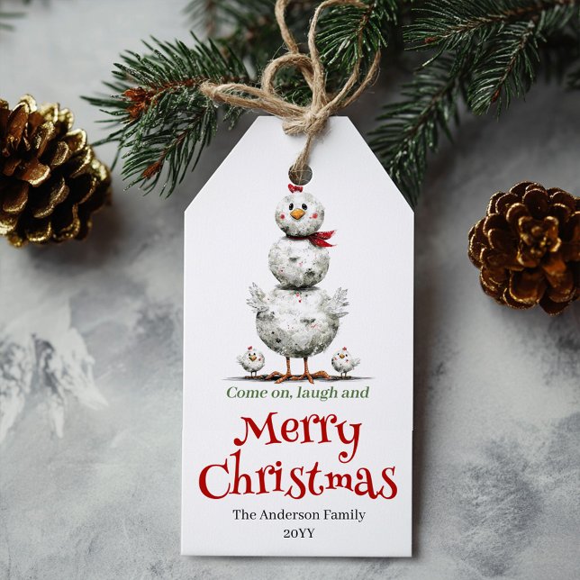 Etiqueta de regalo de Navidad de gallinas capricho (Whimsical Chickens Christmas Gift Tag Custom)