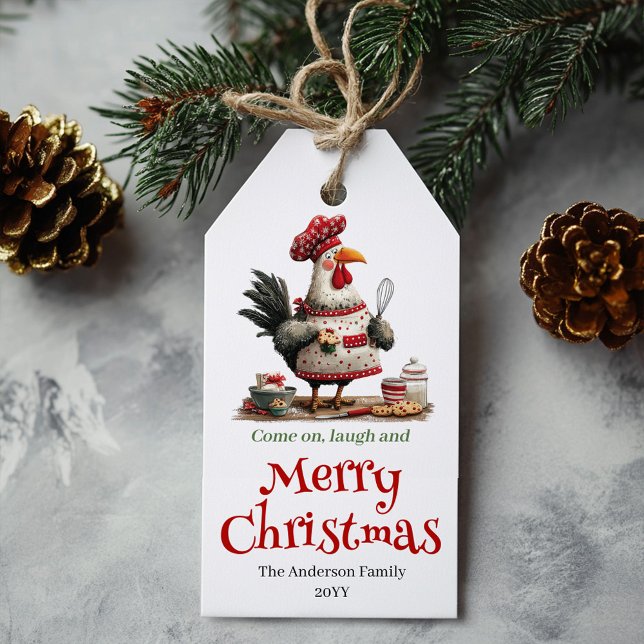 Etiqueta De Regalo De Navidad De Gallinas Peculiar (Quirky Chickens Christmas Gift Tag Hand Drawn)
