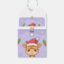 Etiqueta de regalo de Navidad de jirafa bebé