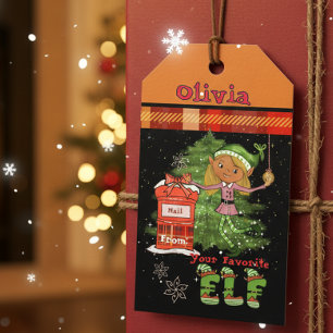 Etiqueta de regalo de Navidad de niña elfa persona