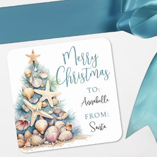 Etiqueta de Regalo de Navidad de Playa Adhesiva